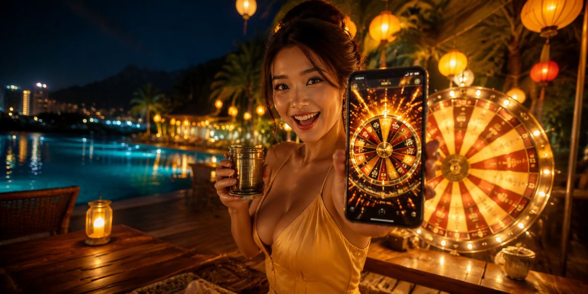Người chơi thử roulette trực tuyến tại quán cà phê Hội An buổi chiều tối